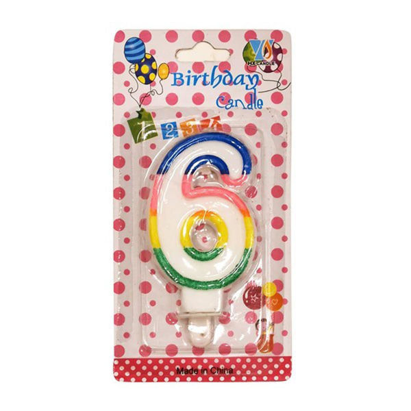 Imagen de Vela Numero 6 Borde Multicolor