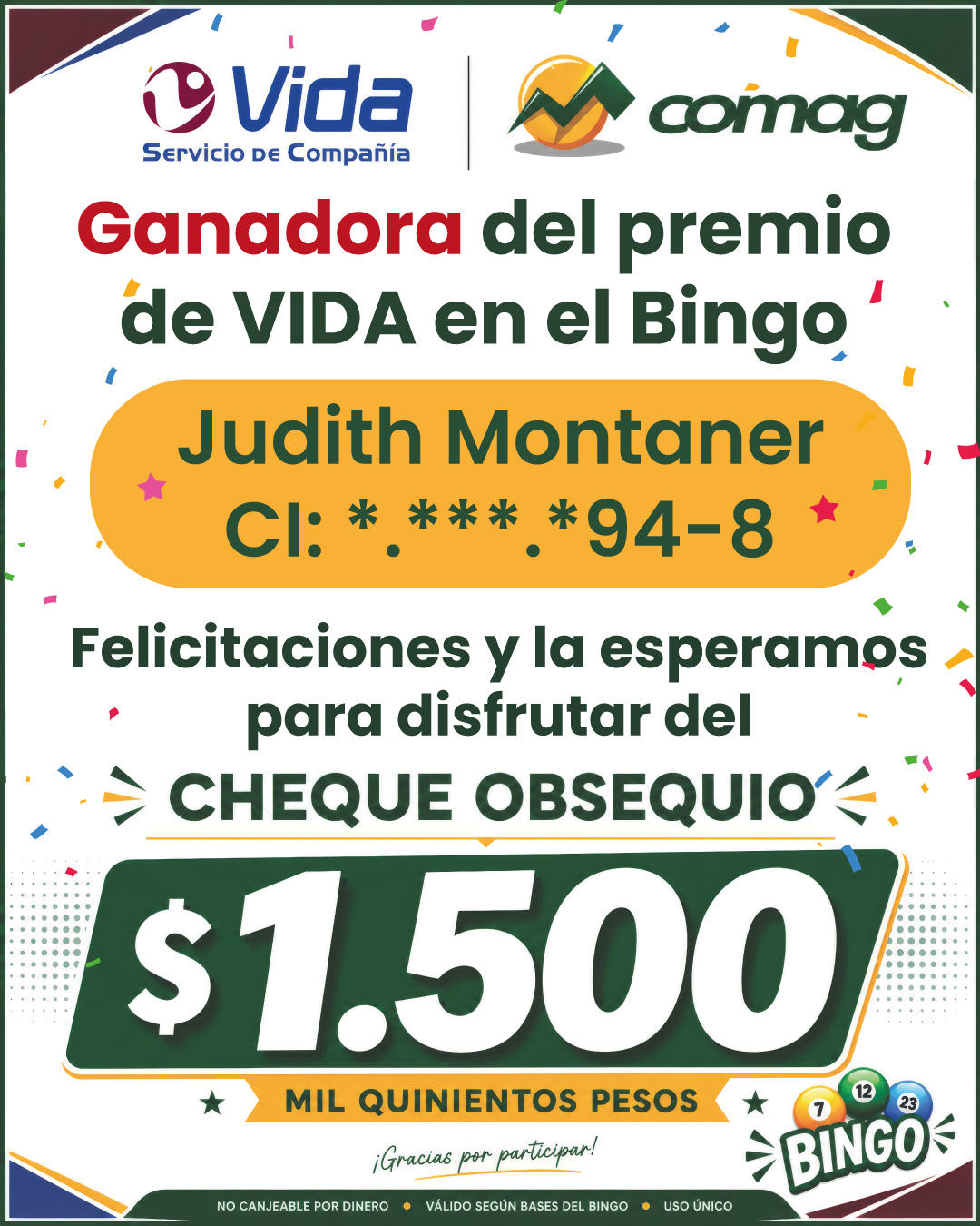 Ganadora Cheque